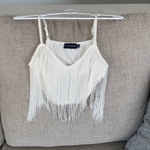 Pretty little thing white fringe crop top. Worn once to Stagecoach. Size 4